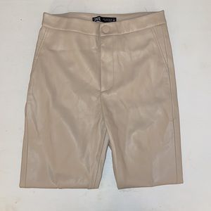 Beige Leather Leggings